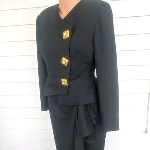 Black wool suit 80s XS AS IS moth damage